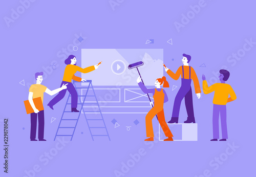 Vector illustration in flat simple style with characters - creative team concept