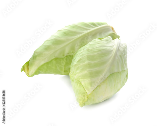 Fresh pointed cabbages on white background photo