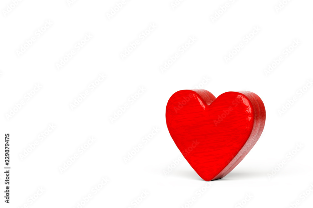 A red wooden hearts on a white background