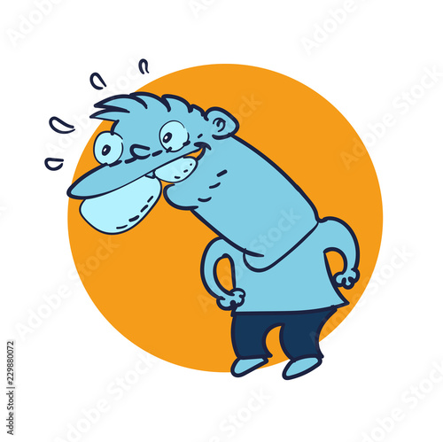 curious man funny doodle. a single funny cartoon man looking for something curiously. isolated on white background, hand drawn simple line art vector illustration.