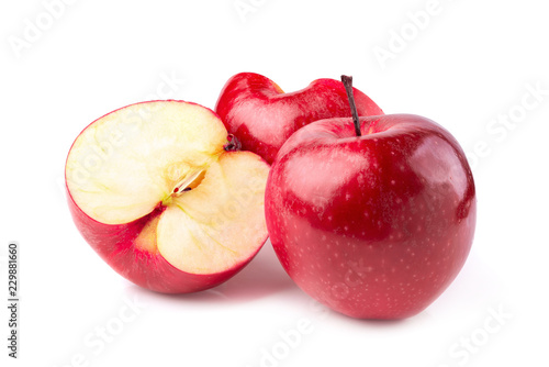 Red apple whole pieces isolated on white background