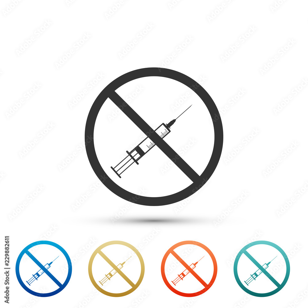 No vaccine icon isolated on white background. No syringe sign. Set elements in colored icons. Flat design. Vector Illustration No vaccine icon isolated on white background. No syringe sign. Set elements in colored icons. Flat design. Vector Illustration