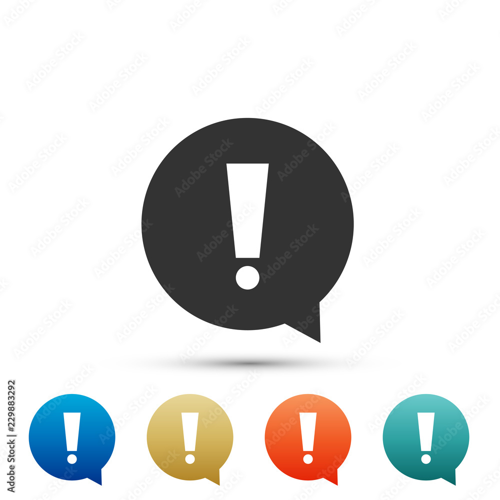 Exclamation mark in circle icon isolated on white background. Hazard warning symbol. Set elements in colored icons. Flat design. Vector Illustration Exclamation mark in circle icon isolated on white background. Hazard warning symbol. Set elements in colored icons. Flat design. Vector Illustration