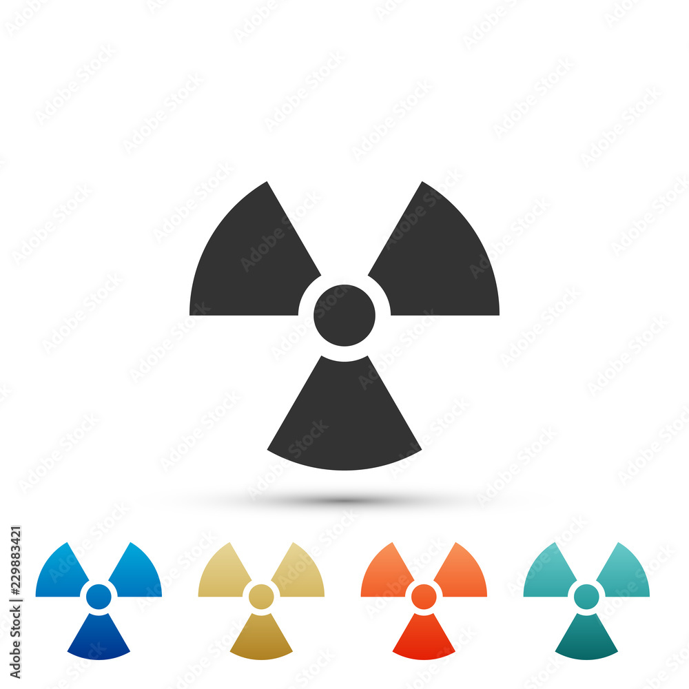 Radioactive icon isolated on white background. Radioactive toxic symbol. Radiation Hazard sign. Set elements in colored icons. Flat design. Vector Illustration Radioactive icon isolated on white background. Radioactive toxic symbol. Radiation Hazard sign. Set elements in colored icons. Flat design. Vector Illustration