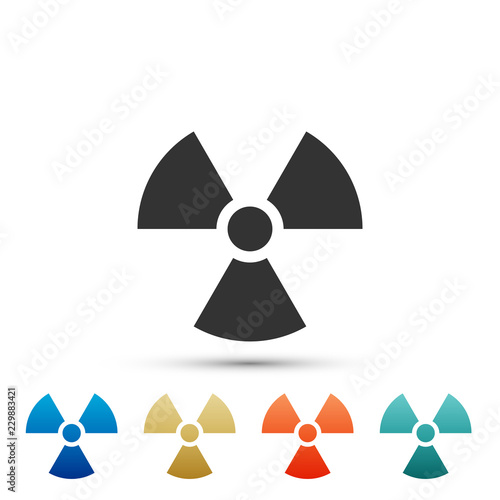 Radioactive icon isolated on white background. Radioactive toxic symbol. Radiation Hazard sign. Set elements in colored icons. Flat design. Vector Illustration