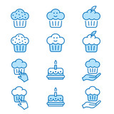 Cake flat line icon set. Vector illustration. Editable stroke.