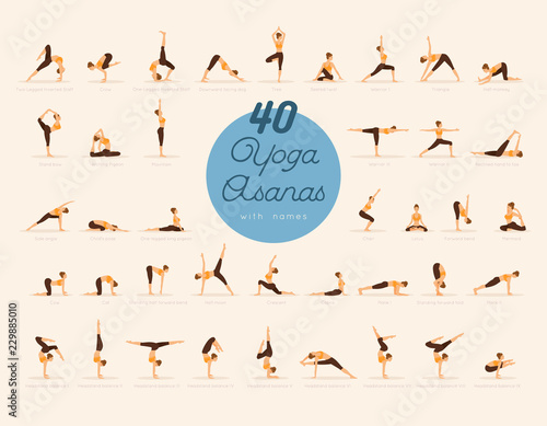 Fototapeta 40 Yoga Asanas with names