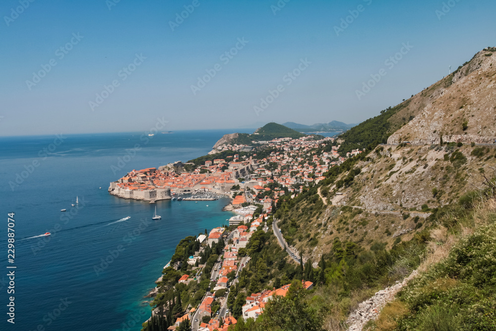 view from the mountain to the old town of dubrovnik in croatia