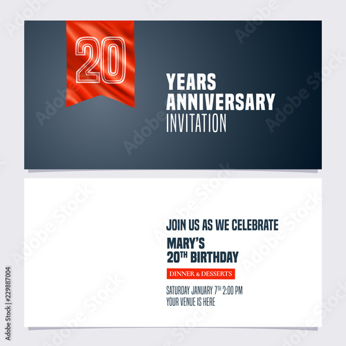 20 years anniversary invitation vector illustration. Template design element
