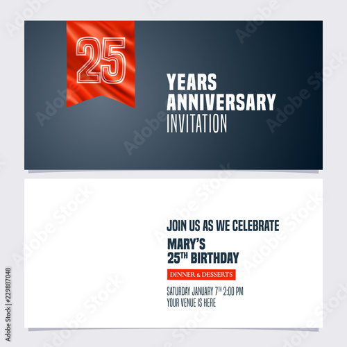 25 years anniversary invitation vector illustration. Template design element
