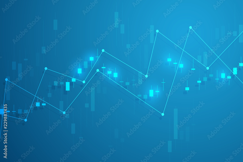 Stock market graph or forex trading chart for business and financial concepts, reports and investment on blue background . Vector illustration