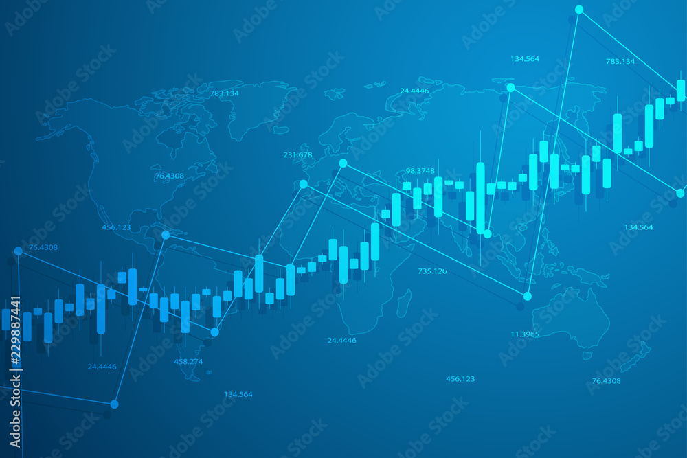 Stock market graph or forex trading chart for business and financial concepts, reports and investment on blue background . Vector illustration