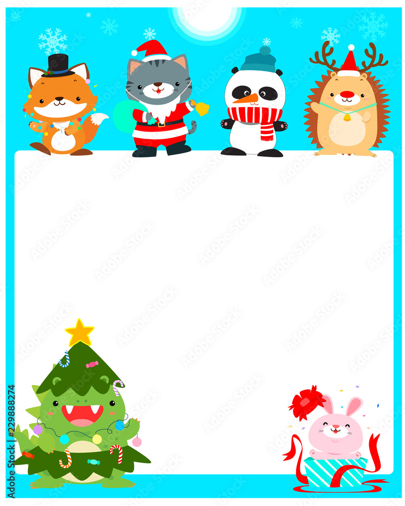 Cute animal Christmas character background vector. Cute animal Christmas character background vector.