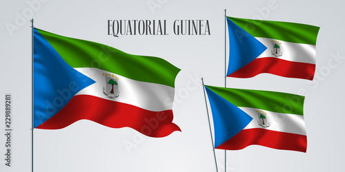 Equatorial Guinea waving flag set of vector illustration.