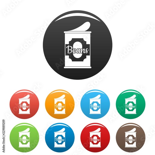 Beans tin can icons set 9 color vector isolated on white for any design