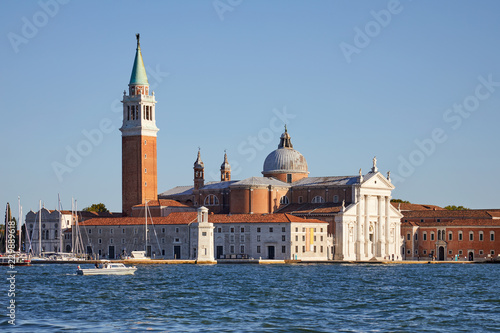 San Giorgio Maggiore island and church in Venice in warm evening light  Italy