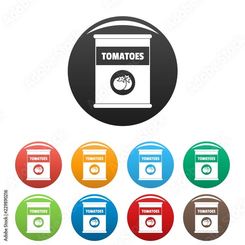 Tomatoes can icons set 9 color vector isolated on white for any design