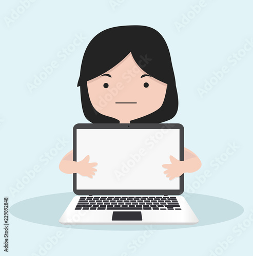 small Girl with holding a laptop