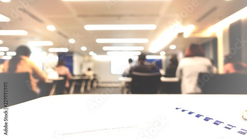 Abstract defocused photo of conference room or seminar room with attendee background, Business concept                               