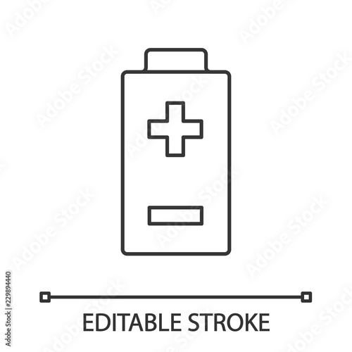 Battery with plus and minus signs linear icon