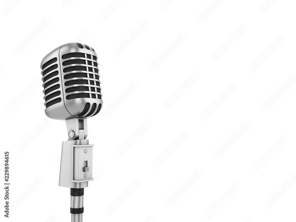 Fototapeta premium 3D Rendering vintage studio microphone isolated on white background