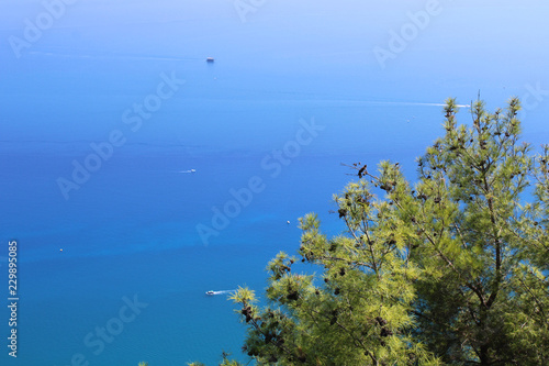 Top view of Mediterranean sea and nature view in summer, turquoise color