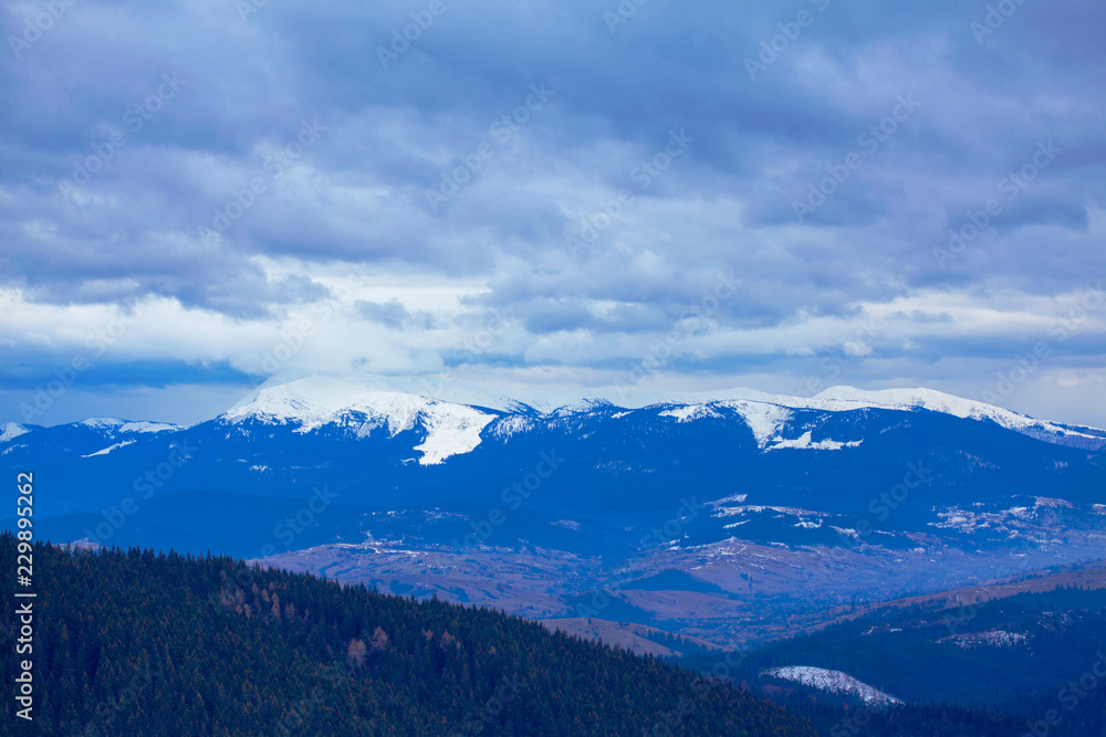 beautiful landscape with mountains covered by snow