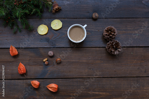 Christmas background Christmas tree and gifts nuts cones