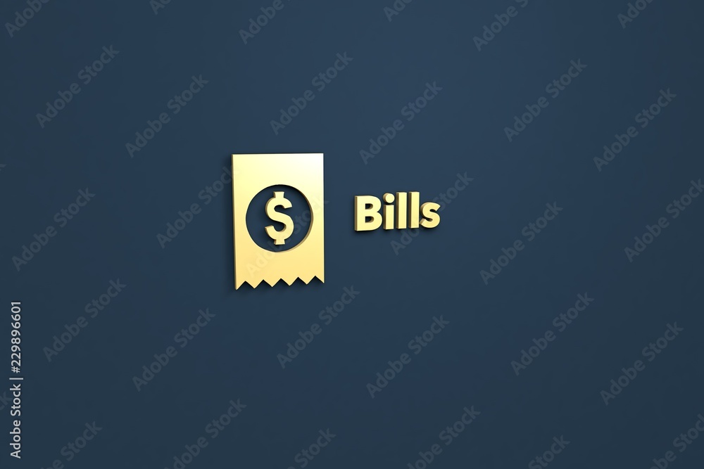 Text Bills with yellow 3D illustration and blue background Text Bills with yellow 3D illustration and blue background