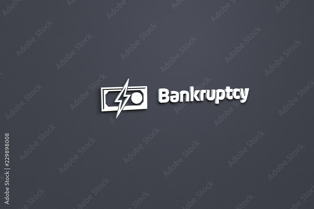 Text Bankruptcy with white 3D illustration and dark background Text Bankruptcy with white 3D illustration and dark background