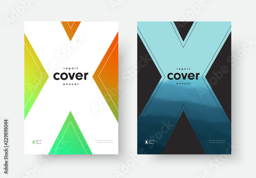 Vector black and white annual report cover design with the silhouette of the letter X,
