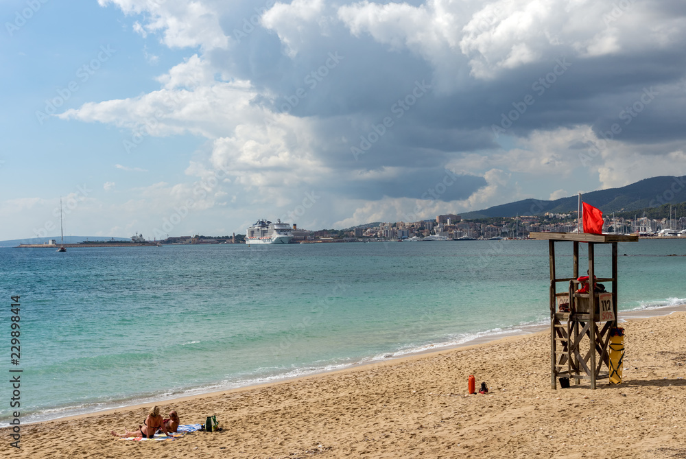 Lifeguard in its watchtower with Lifeguard in its watchtower with