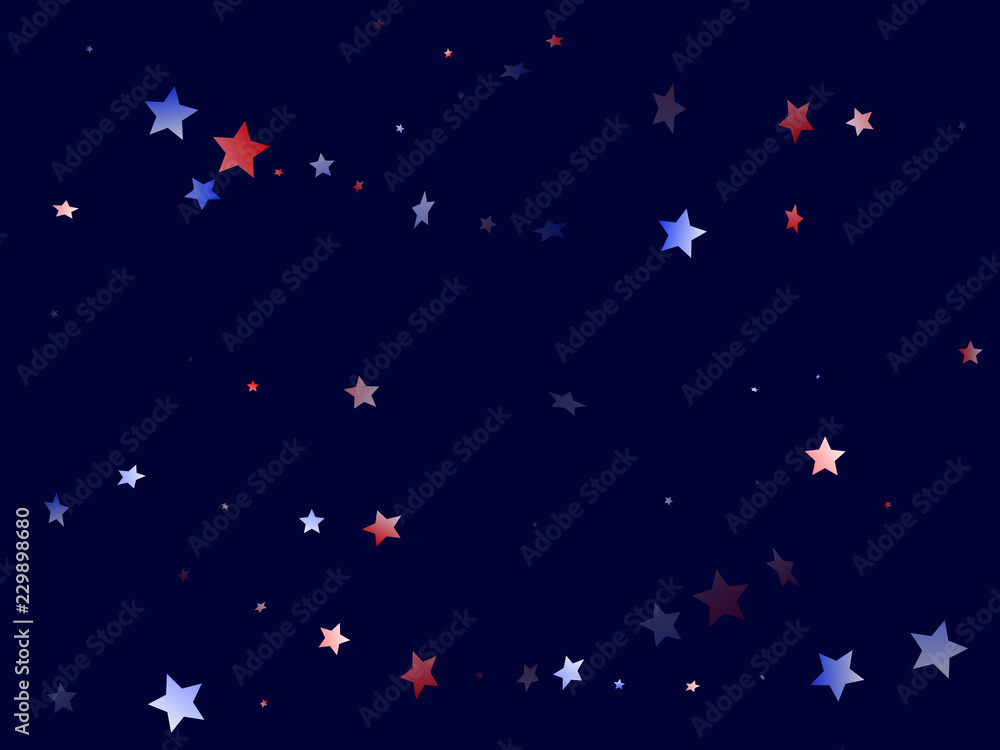 Flying red blue white star sparkles vector american patriotic background.