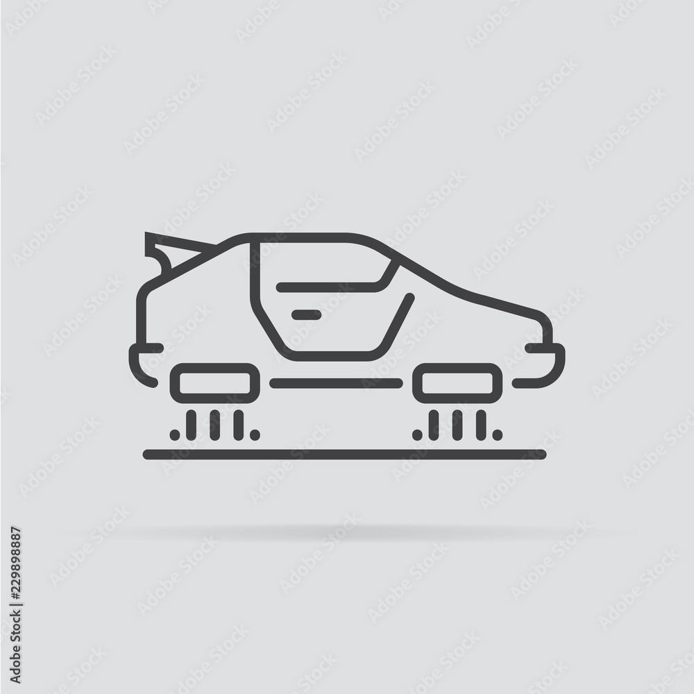 Flying car icon in flat style isolated on grey background. Flying car icon in flat style isolated on grey background.