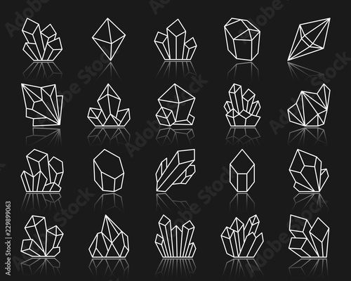 Crystal simple white line icons vector set