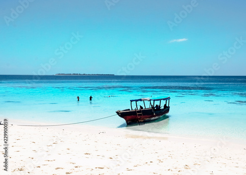 Boat boats on the blue sea ocean paradise island