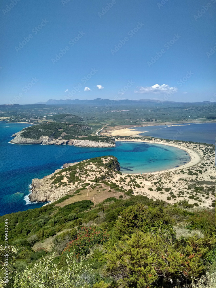 Beautiful lagoon of Voidokilia from a high point of view