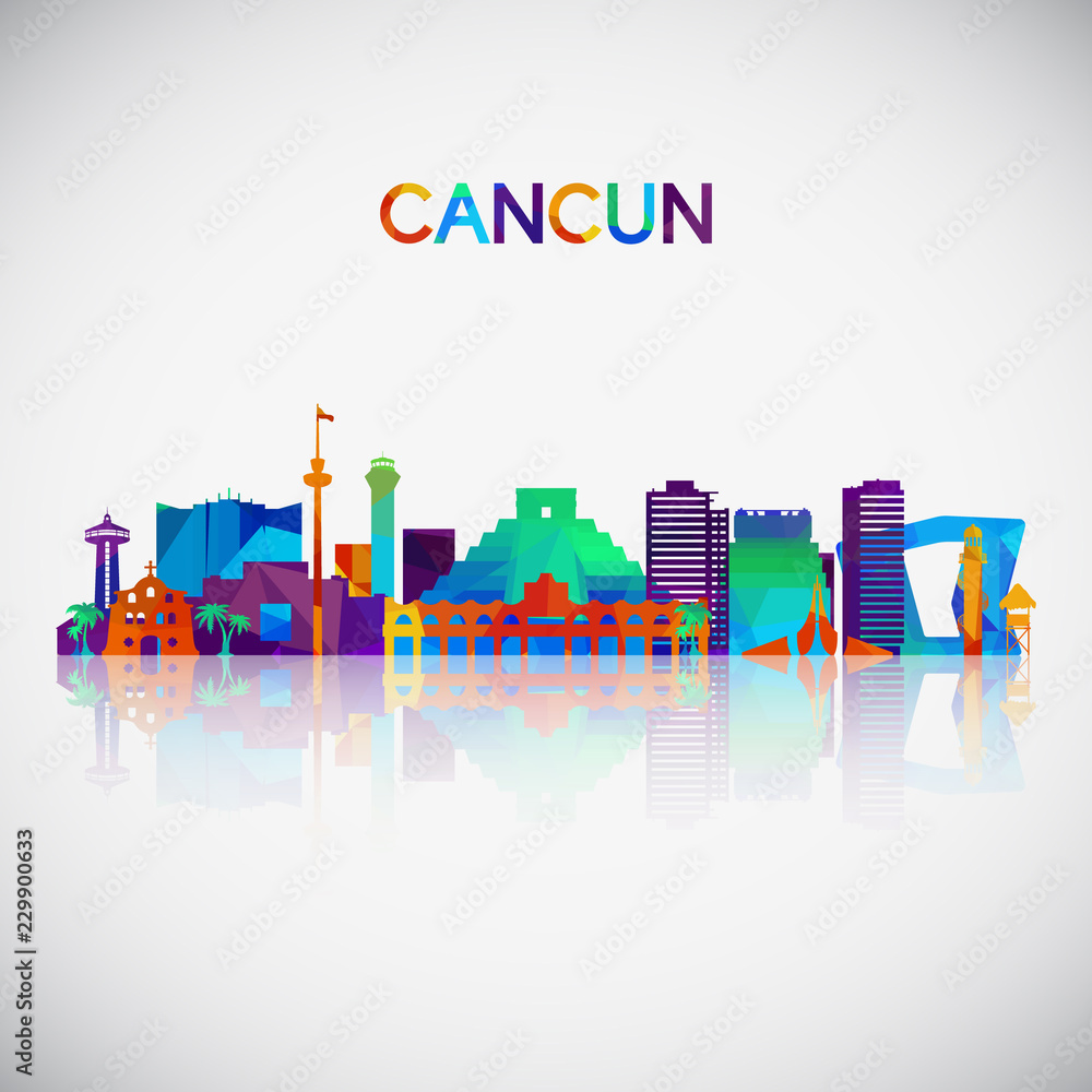 Cancun skyline silhouette in colorful geometric style. Symbol for your design. Vector illustration.