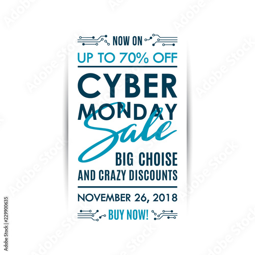 Cyber Monday sale vertical banner design isolated on white background. Vector illustration.