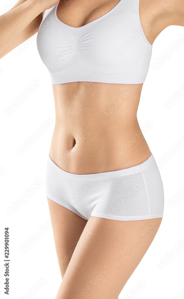 Perfect slim female body isolated on white background. Healthy body  concept. Stock Photo