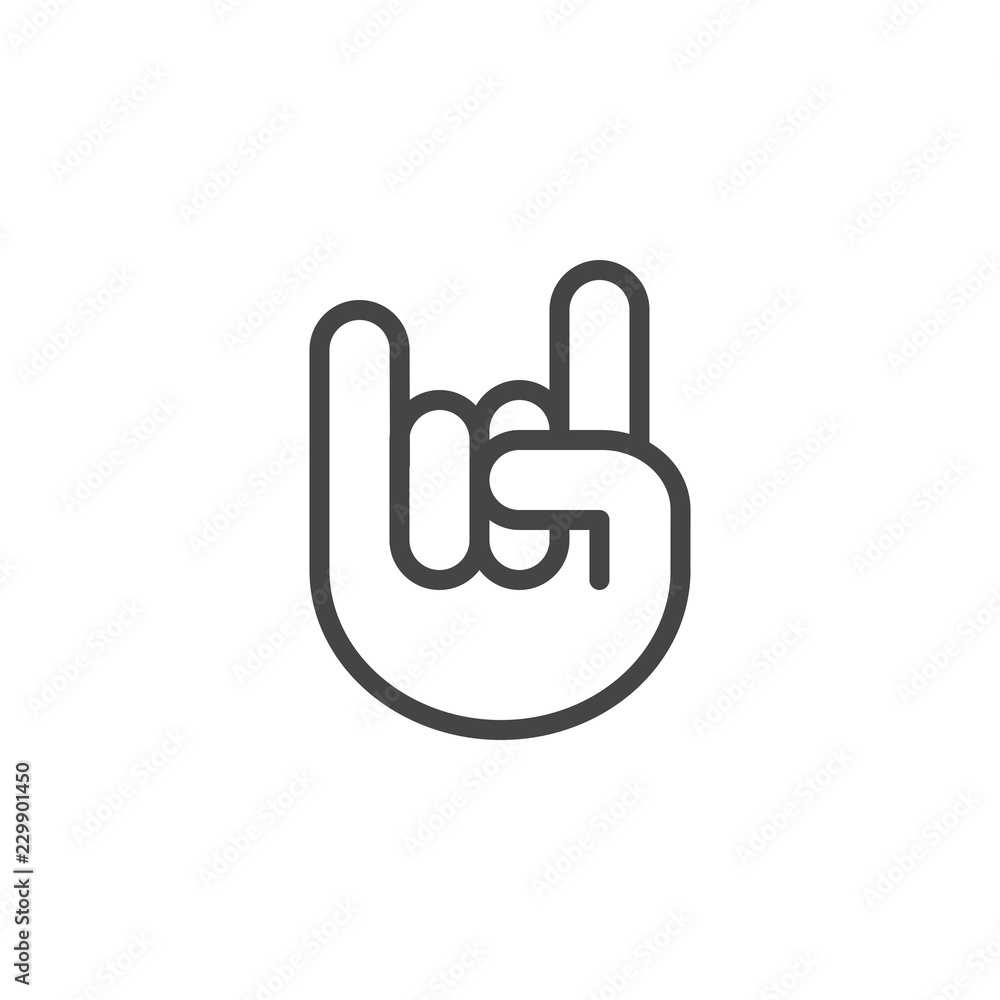 Rock fingers linear icon. Emblem of musical rock festivals, punk and metal styles. Human hand gesture outline label Rock fingers linear icon. Emblem of musical rock festivals, punk and metal styles. Human hand gesture outline label