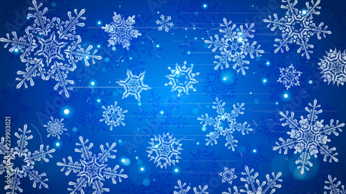 Snowflakes and festive lights - vector background with beautiful snowflakes that merrily shine and shimmer in color space