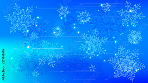 Snowflakes and festive lights - vector background with beautiful snowflakes that merrily shine and shimmer in color space