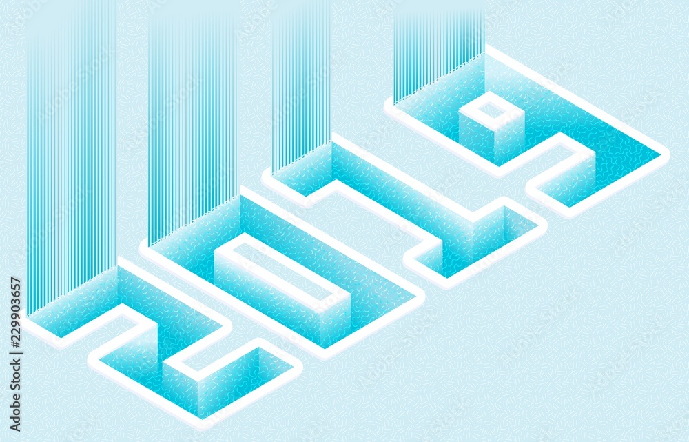 Fototapeta premium Calendar 2019 isometry. Isometric water figures, numbers with snow.