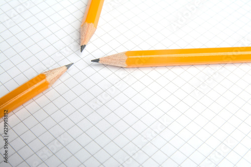 The pencil lying on the notebook. Close up.
