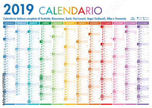 Italian Vector Colorful Monthly Calendar Wall Poster