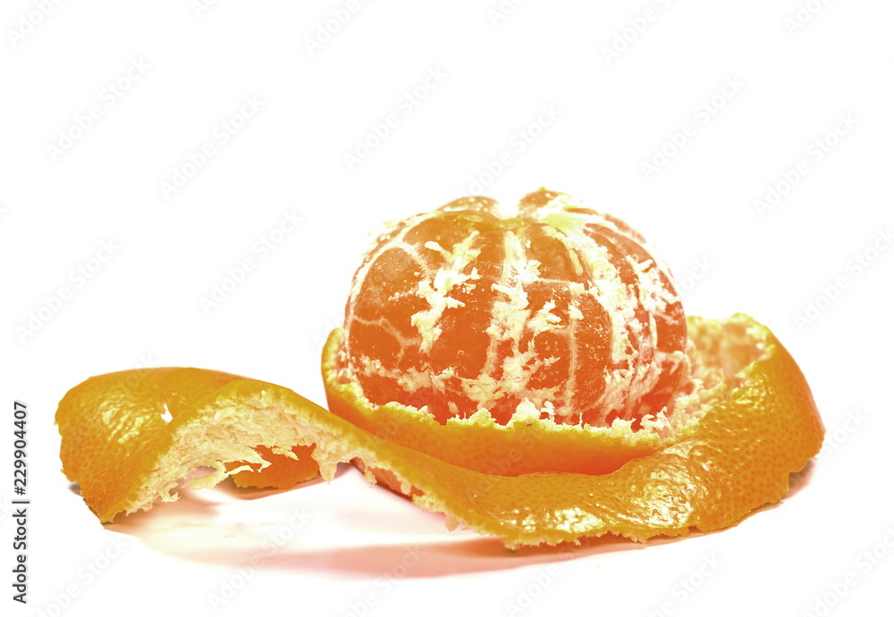 Tangerine with peel on a white background