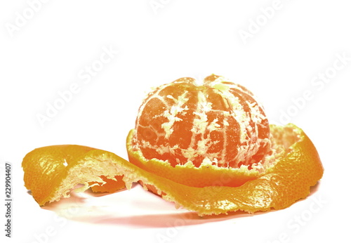 Tangerine with peel on a white background
