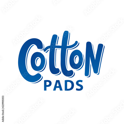 Cotton pads label. Text logo lettering. Hand drawn vector illustration. Blue color
