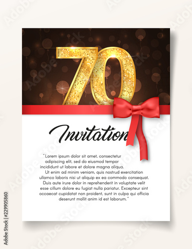 Wedding Invitation card template to the day of the seventy anniversary with abstract text vector illustration. Invite to 70 th years eve jubilee